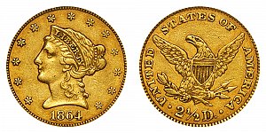 <b>1864 Coronet Head Gold $2.50 Quarter Eagle