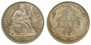 <b>1864 Seated Liberty Dime