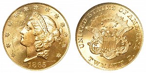 <b>1865 Coronet Head Gold $20 Double Eagle