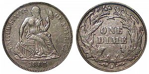 <b>1865-S Seated Liberty Dime