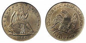 <b>1866 Seated Liberty Half Dollar: Unique Proof - Not Regular Issue