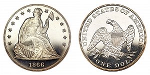 <b>1866 Seated Liberty Silver Dollar: No Motto