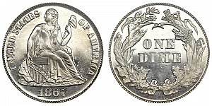 <b>1867 Seated Liberty Dime