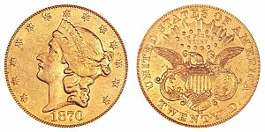 <b>1870-CC Coronet Head Gold $20 Double Eagle