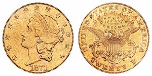 <b>1871-CC Coronet Head Gold $20 Double Eagle