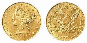 <b>1871-CC Coronet Head Gold $5 Half Eagle