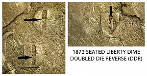 <b>1872 Seated Liberty Dime: Doubled Die Reverse