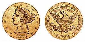 <b>1873-CC Coronet Head Gold $5 Half Eagle