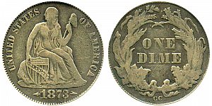 <b>1873-CC Seated Liberty Dime