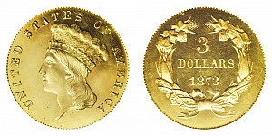 <b>1873 Indian Princess Head Gold $3: Open 3