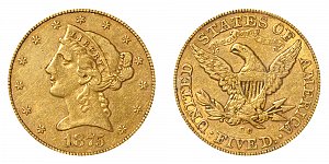 <b>1875-CC Coronet Head Gold $5 Half Eagle