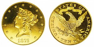 <b>1875 Coronet Head Gold $10 Eagle
