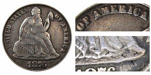 <b>1876-CC Seated Liberty Dime: Doubled Die Obverse