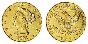 <b>1876-CC Coronet Head Gold $10 Eagle