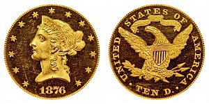 <b>1876 Coronet Head Gold $10 Eagle