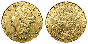 <b>1877-CC Coronet Head Gold $20 Double Eagle