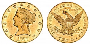 <b>1877 Coronet Head Gold $10 Eagle