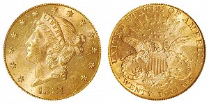 <b>1881 Coronet Head Gold $20 Double Eagle
