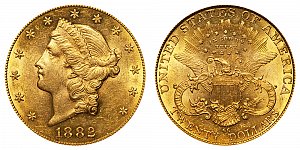 <b>1882-CC Coronet Head Gold $20 Double Eagle