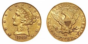 <b>1883-CC Coronet Head Gold $5 Half Eagle
