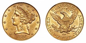<b>1884-CC Coronet Head Gold $5 Half Eagle