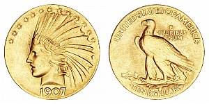 <b>1907 Indian Head Gold $10 Eagle: Wire Rim - No Stars on Edge - Unique