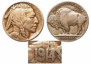 <b>1914 Buffalo Nickel: 4 Over 3
