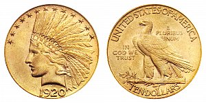 <b>1920-S Indian Head Gold $10 Eagle