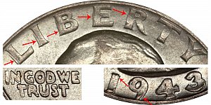 <b>1943 Washington Quarter: Doubled Die Obverse