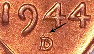 <b>1944-D Lincoln Wheat Cent Penny: D Over S