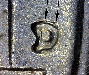 <b>1955-D Jefferson Nickel: D Over S