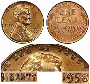 <b>1958 Lincoln Wheat Cent Penny: Doubled-Die Obverse