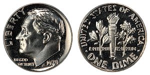 <b>1975-S  Proof Set: No Mint Mark on Dime