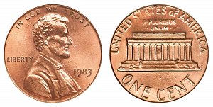<b>1983 Lincoln Memorial Cent Penny: Doubled Die Reverse