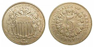 <b>1866 Shield Nickel: With Rays