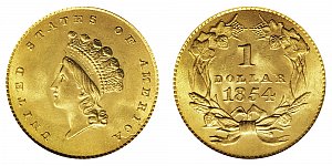 <b>1854 Small Indian Head Gold Dollar