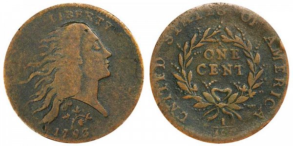 1793 Flowing Hair Large Cent Penny - Strawberry Leaf - Wreath Reverse 