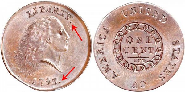 1793 Flowing Hair Large Cent Penny - Chain Reverse - With Periods 