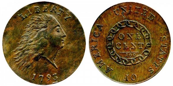 1793 Flowing Hair Large Cent Penny - Chain Reverse - Without Periods 