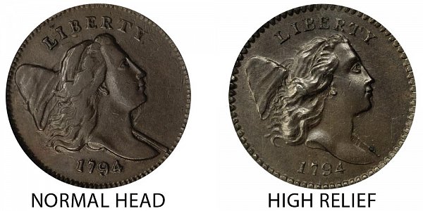 1794 Liberty Cap Half Cent Penny Varieties - Normal vs High Relief