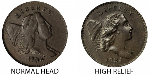 1794 Liberty Cap Half Cent Penny Varieties - Normal vs High Relief 