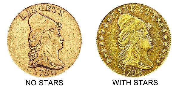 1796 No Stars vs With Stars - Turban Head $2.50 Gold Quarter Eagle