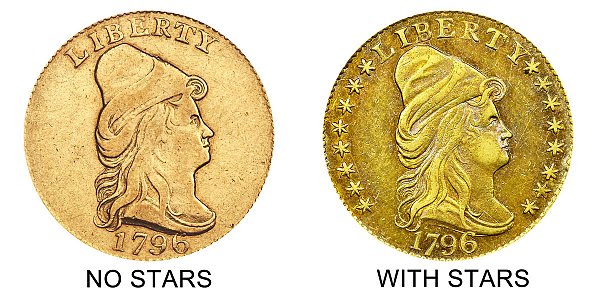 1796 No Stars vs With Stars - Turban Head $2.50 Gold Quarter Eagle