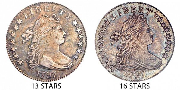 1797 Draped Bust Dime - 13 Stars vs 16 Stars 