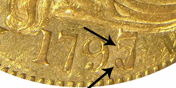 1797/5 Large Eagle - Turban Head Gold Half Eagle - 7 Over 5 Overdate - Closeup Example Image