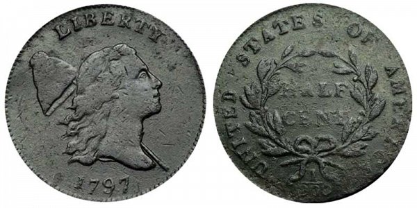 1797 Liberty cap Half Cent Penny - Plain Edge 