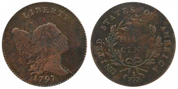 1797 Liberty cap Half Cent Penny - Low Head - Plain Edge 