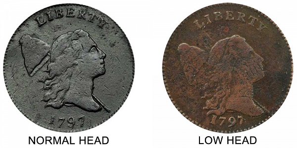 1797 Normal Centered Head vs Low Head Liberty Cap Half Cent - Difference and Comparison