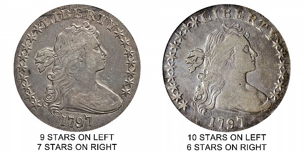 1797 Draped Bust Silver Dollar Varieties - Difference and Comparison 