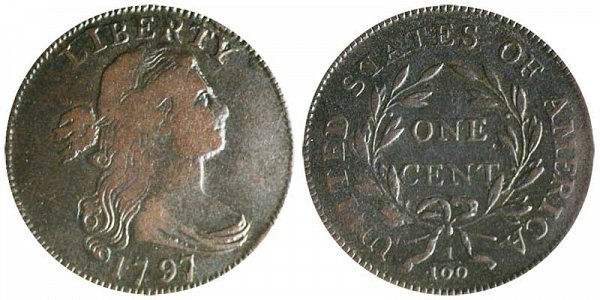 1797 Draped Bust Large Cent Penny - Reverse of 1795 - Gripped Edge 